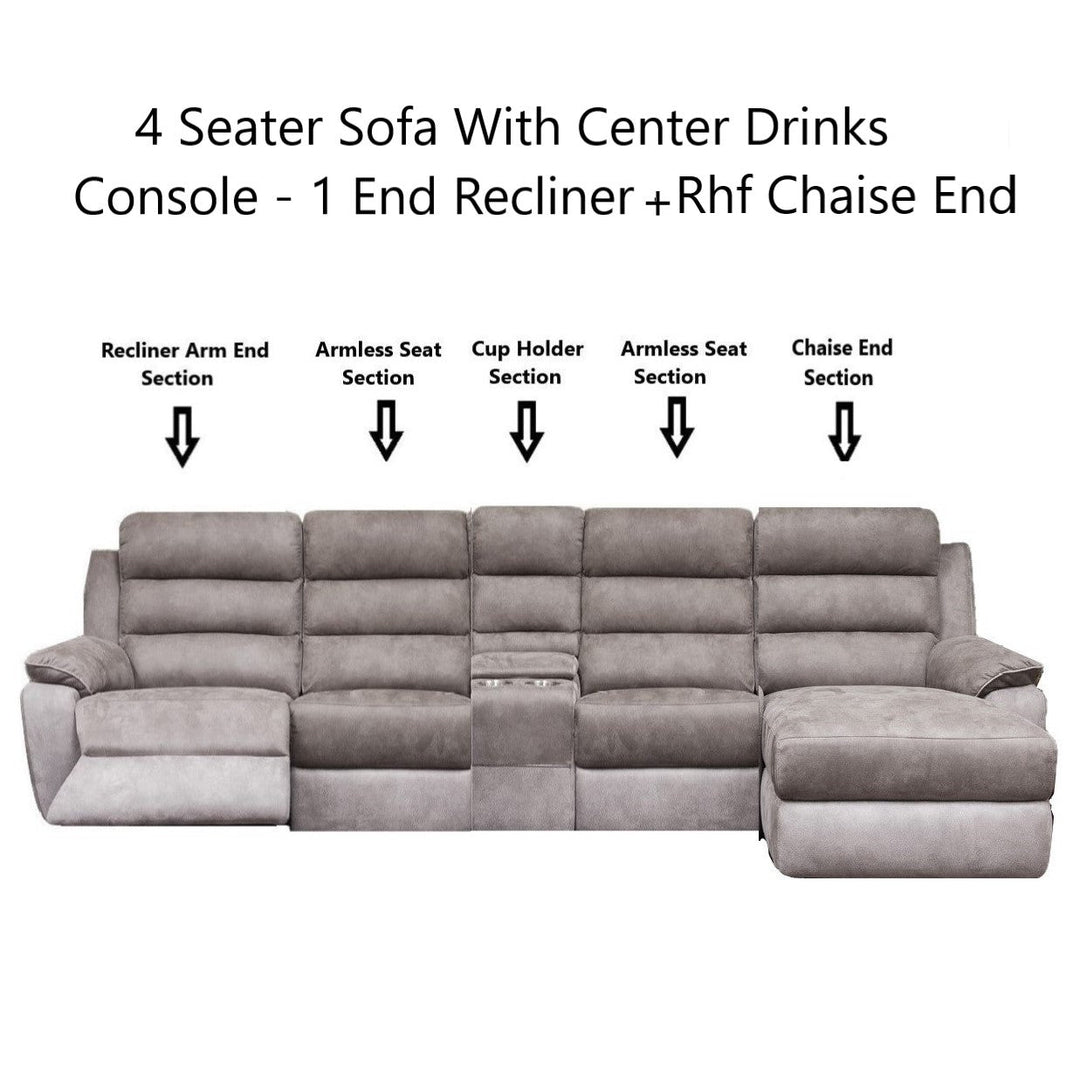 Ellis Corner Modular Fibre Fabric Recliner Sofa - Manual Or Power With USB Charging Port - The Furniture Mega Store 