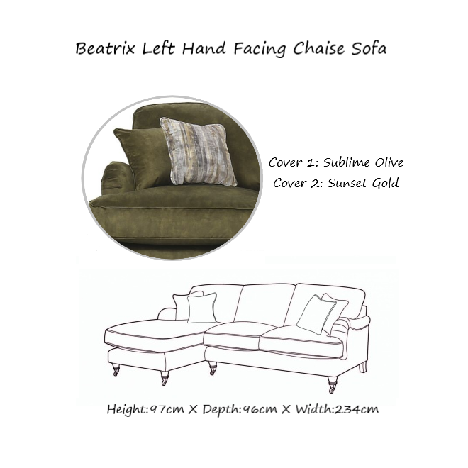 Beatrix Fabric Corner Sofa Collection - Choice Of Size, Fabrics & Feet - The Furniture Mega Store 