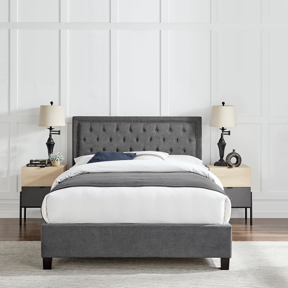 Grove Buttoned 4'6 Double Bed - Dark Grey - The Furniture Mega Store 