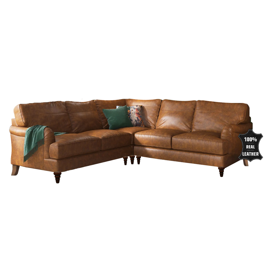 Beatrix Leather Corner Sofa - Choice Of Feet & Leathers - The Furniture Mega Store 