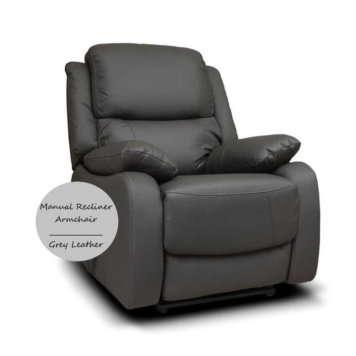 Emblem Leather Manual Recliner Armchair - Choice Of Colours - The Furniture Mega Store 