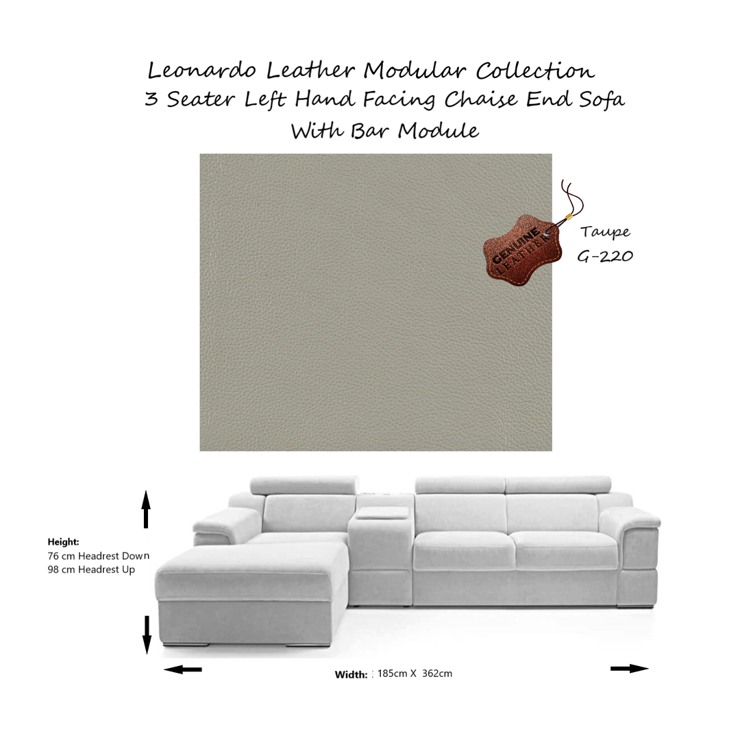 Leonardo Modular Sofa Collection - Choice Of Aqua Clean Fabric or 100% Genuine Leather Upholstery - The Furniture Mega Store 