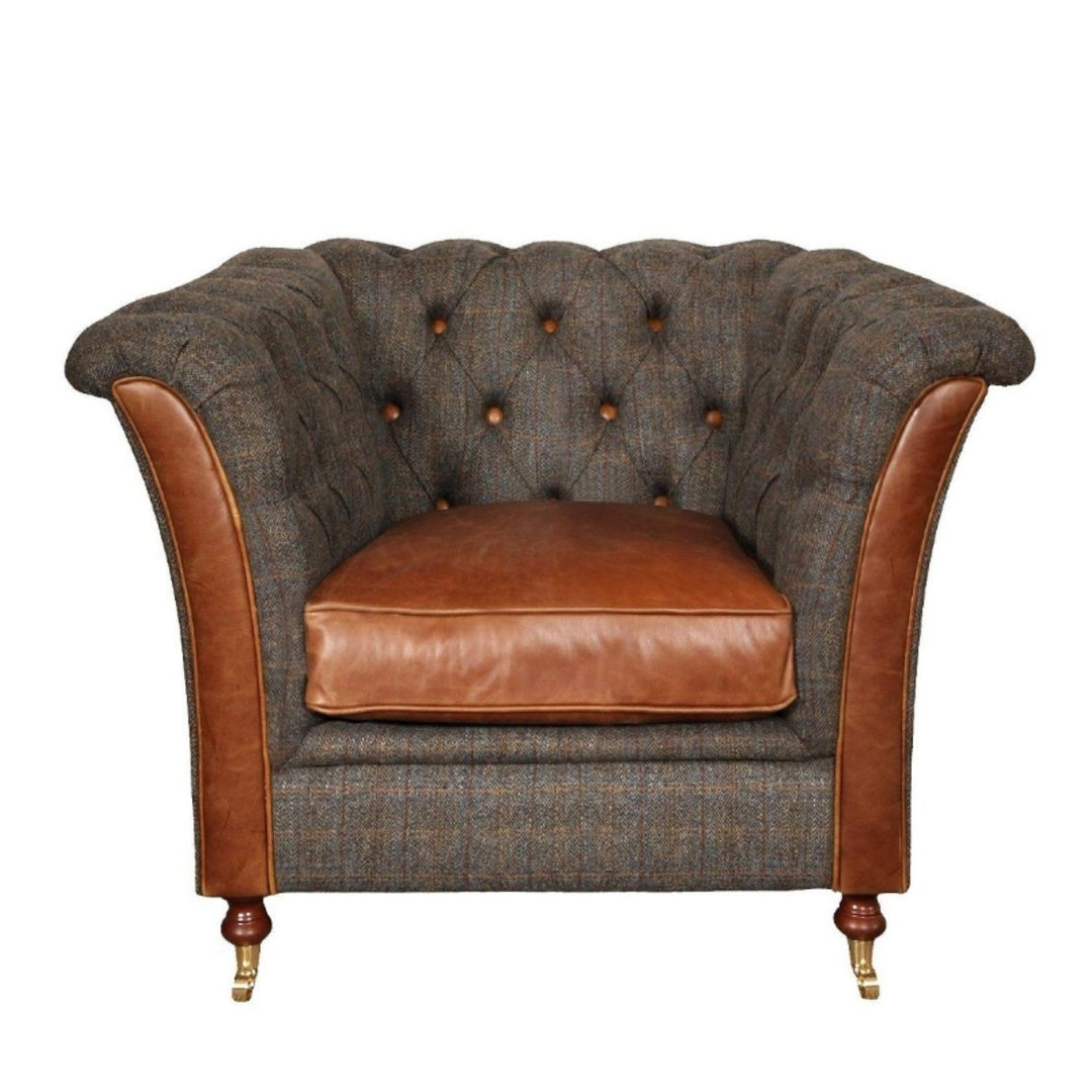 Louis Heritage Chesterfield Sofa Collection - Choice Of Harris Tweed & Vintage Leather Upholstery & Feet - The Furniture Mega Store 