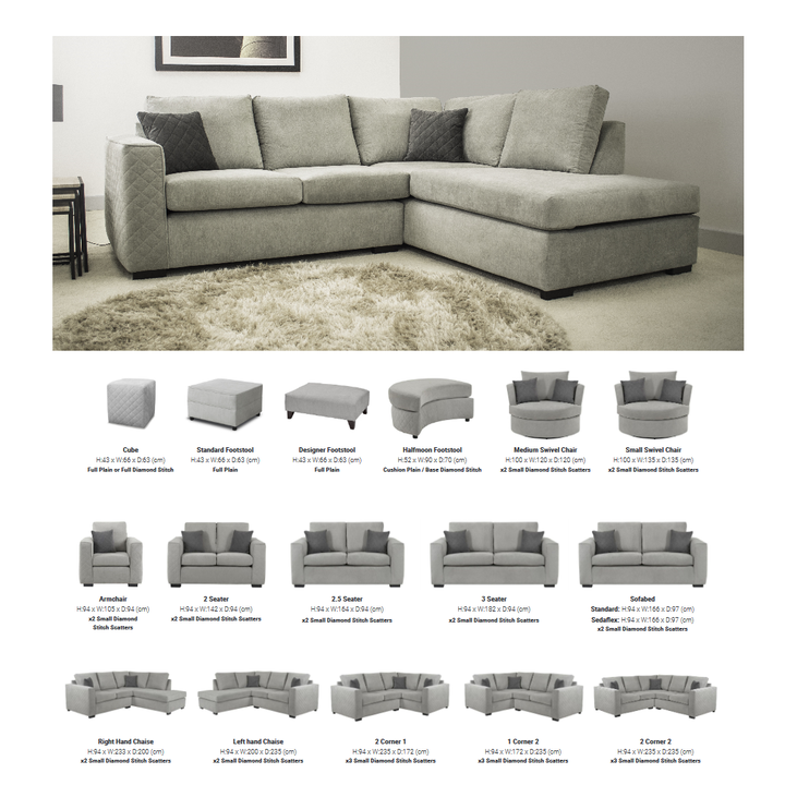 Lucy Fabric Corner Sofa Collection - Choice Of Sizes & Fabrics - The Furniture Mega Store 