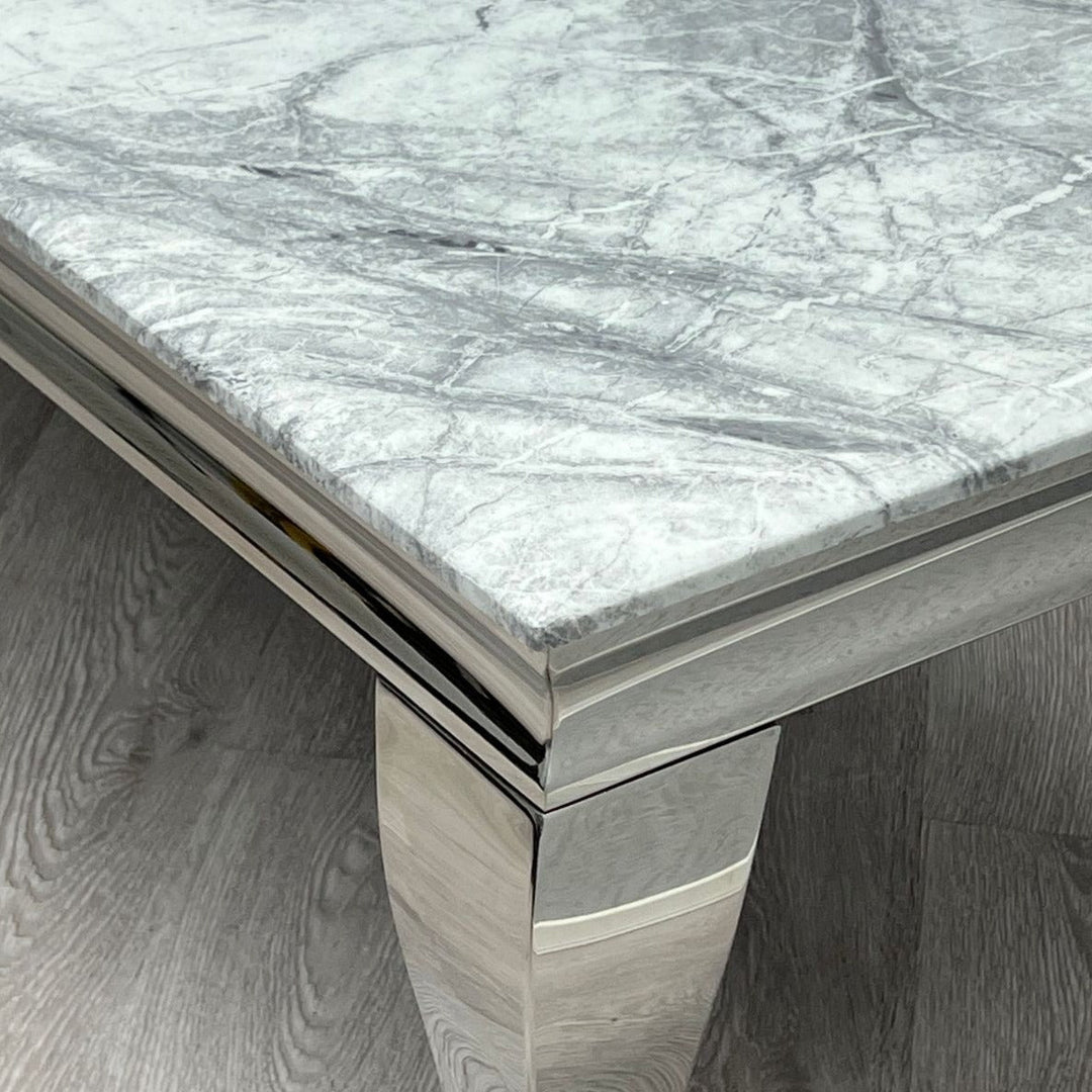 Louis 1.2 Grey Marble & Polished Steel Dining Table - The Furniture Mega Store 