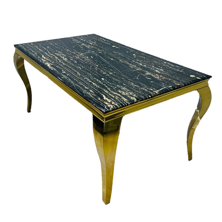 Louis 2m Black Marble & Gold Leg Dining Table - The Furniture Mega Store 