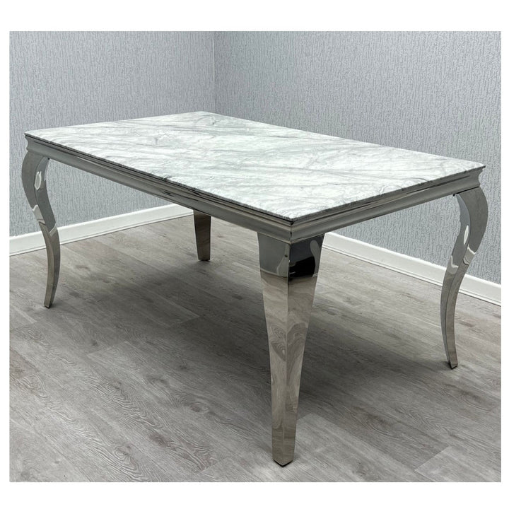 Louis 1.2 Grey Marble & Polished Steel Dining Table - The Furniture Mega Store 