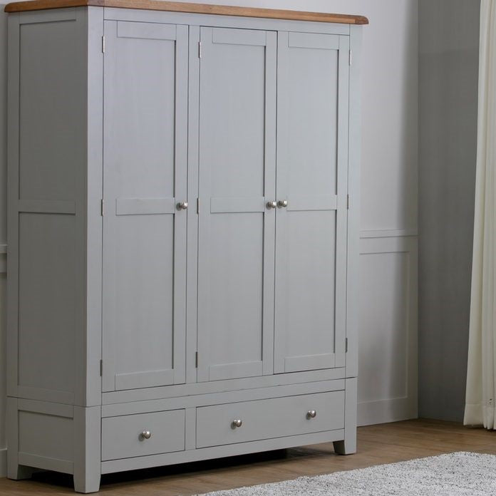 St.Ives French Grey & Oak 3 Door 2 Drawer Triple Wardrobe - The Furniture Mega Store 