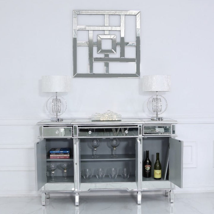 Beaumont Silver 3 Drawer 4 Door Mirrored Sideboard - The Furniture Mega Store 