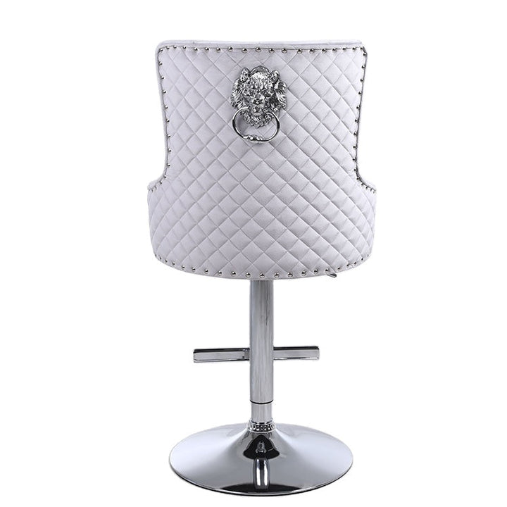 Majestic Silver Velvet Diamond Quilted - Lion Head Knocker Back Bar Stool - The Furniture Mega Store 