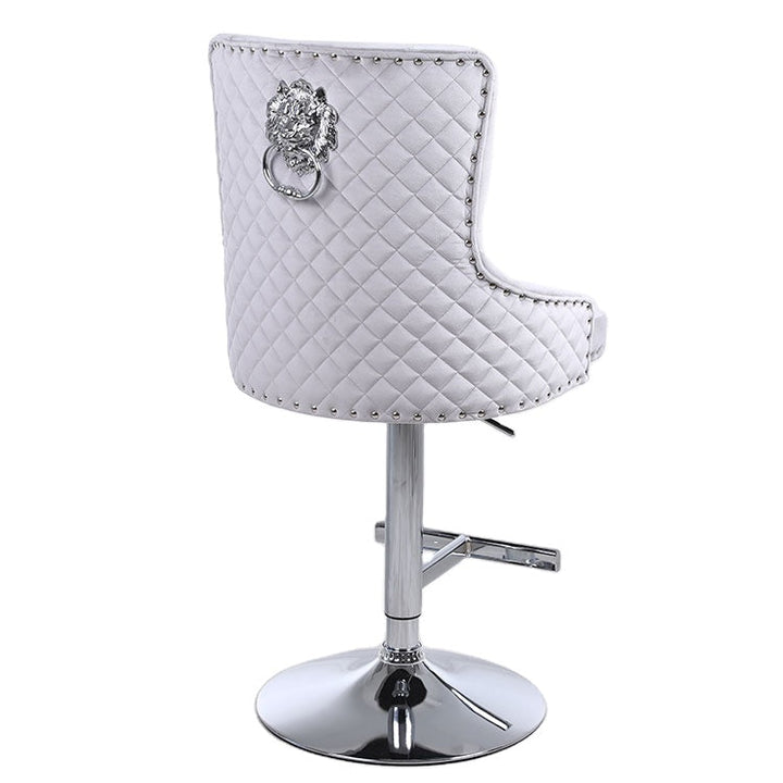 Majestic Silver Velvet Diamond Quilted - Lion Head Knocker Back Bar Stool - The Furniture Mega Store 