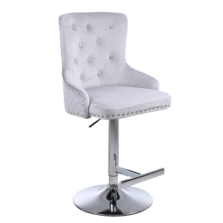 Majestic Silver Velvet Diamond Quilted - Lion Head Knocker Back Bar Stool - The Furniture Mega Store 