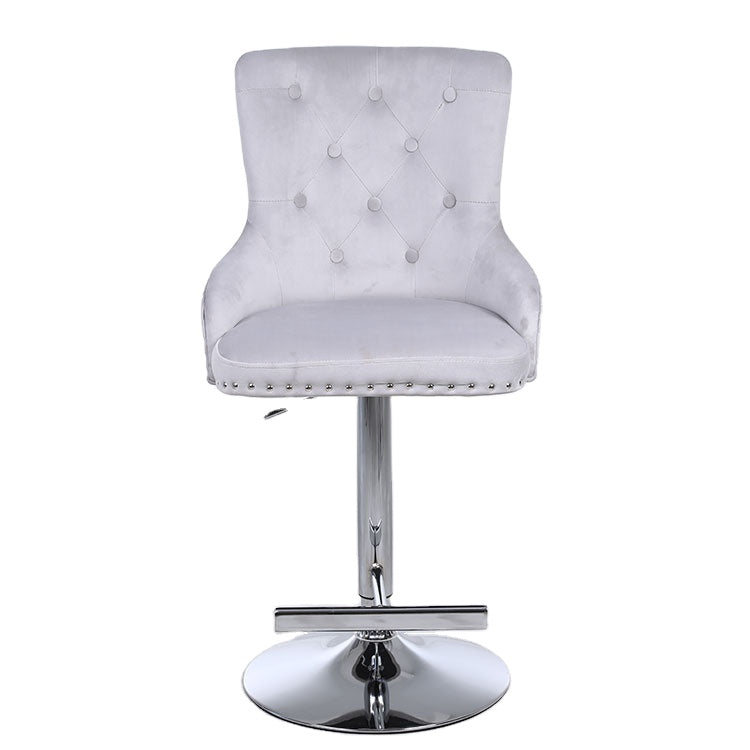 Majestic Silver Velvet Diamond Quilted - Lion Head Knocker Back Bar Stool - The Furniture Mega Store 