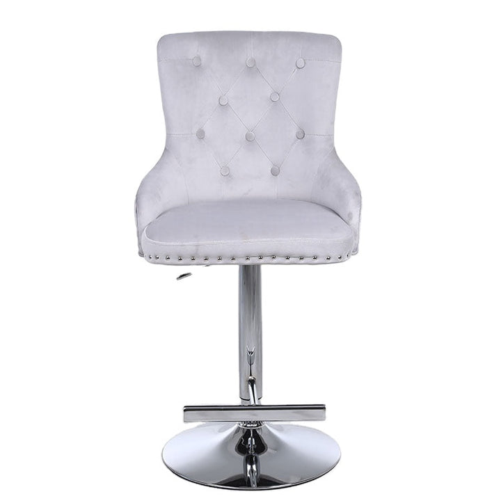 Majestic Silver Velvet Diamond Quilted - Lion Head Knocker Back Bar Stool - The Furniture Mega Store 