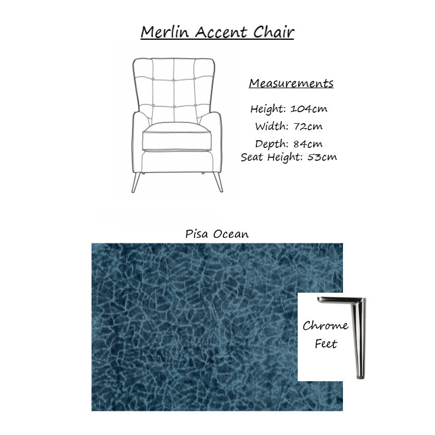 Raffles Wing Accent Chair - Pisa Ocean - The Furniture Mega Store 