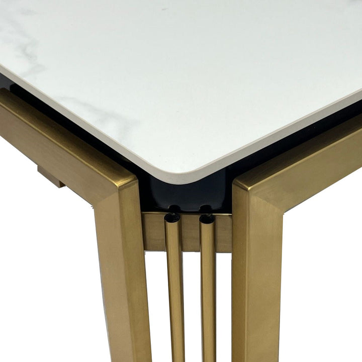 Nola Cream & Gold Ceramic Dining Table - Choice Of Sizes - The Furniture Mega Store 