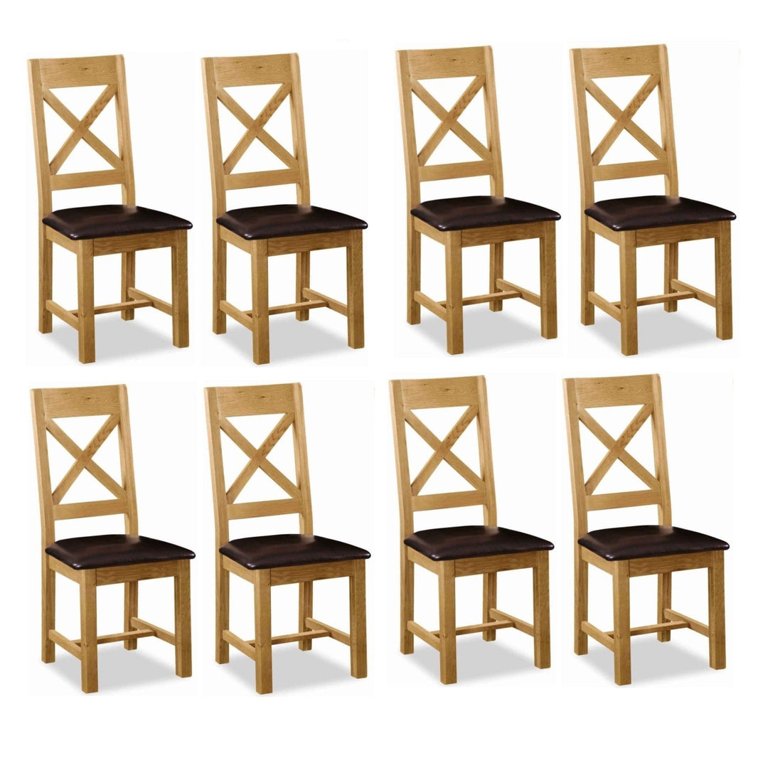 Sailsbury Solid Oak Cross Back Dining Chair with Leather Seat (Sold in Pairs) - The Furniture Mega Store 