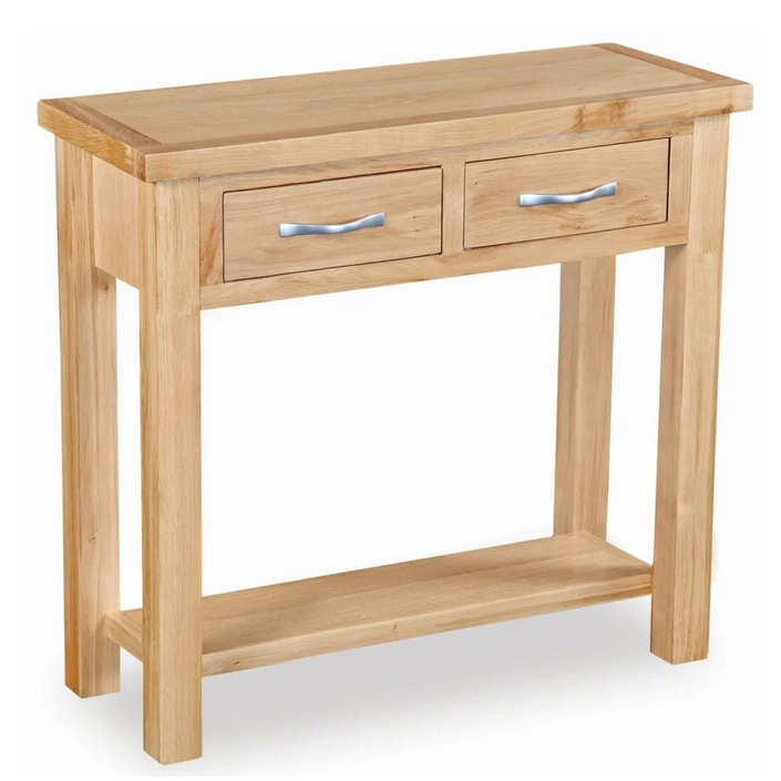 Bevel Natural Solid Oak 2 Drawer Console Table - The Furniture Mega Store 