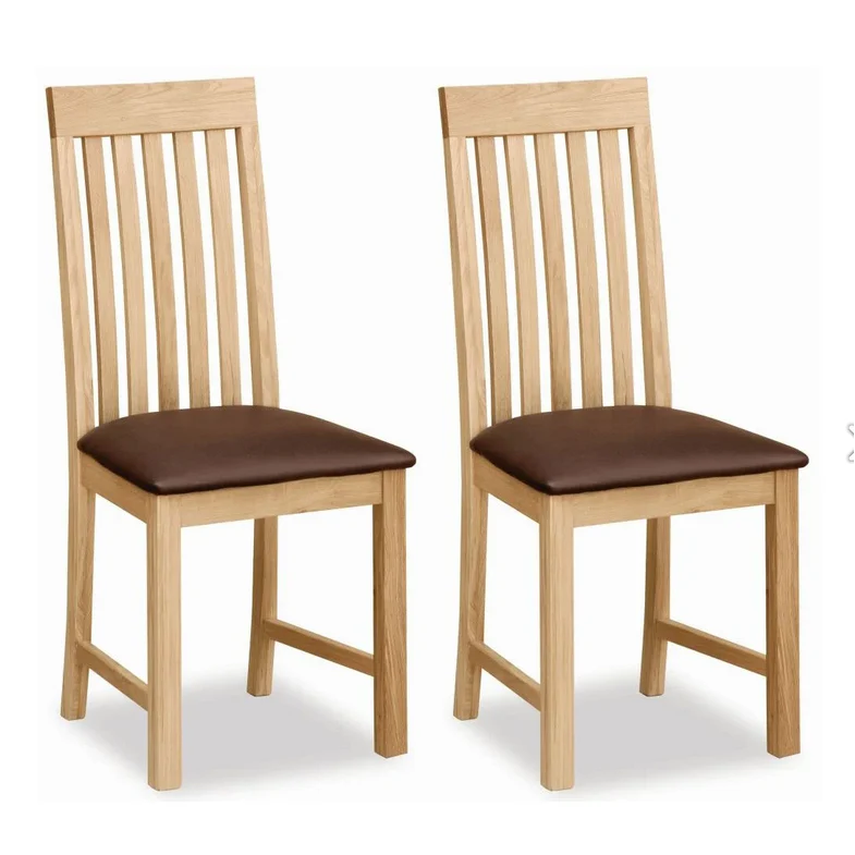 Bevel Natural Solid Oak Slatted Back Dining Chairs - Set Of 2