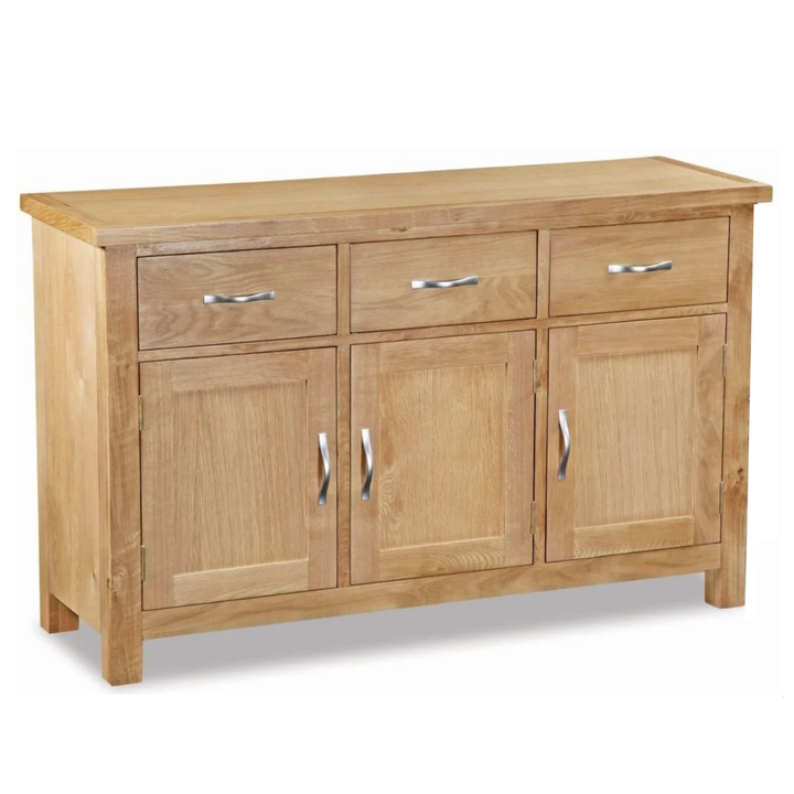 Bevel Natural Solid Oak Large 3 Door 3 Drawer Sideboard - The Furniture Mega Store 