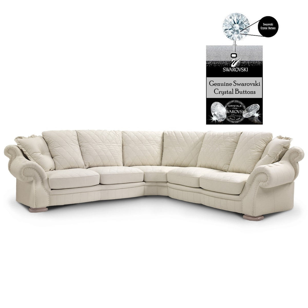 Pendragon Italian Leather Corner Sofa - Choice Of Leathers & Optional Swarovski Crystal Buttons. - The Furniture Mega Store 