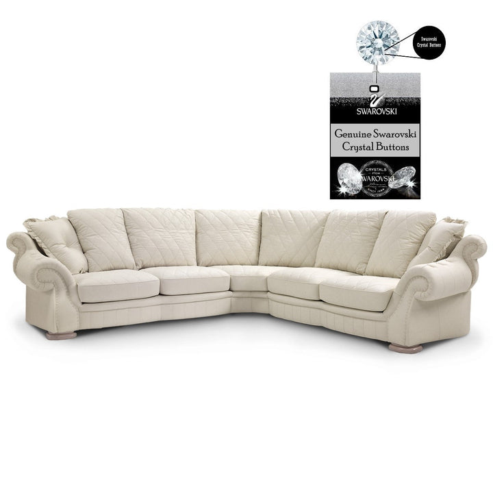 Pendragon Italian Leather Corner Sofa - Choice Of Leathers & Optional Swarovski Crystal Buttons. - The Furniture Mega Store 