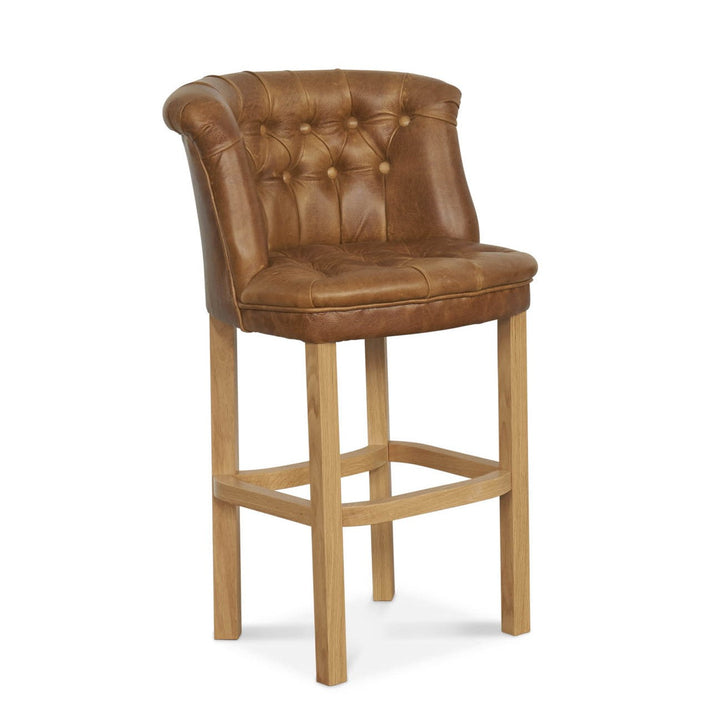 Parker Vintage Leather Buttoned Bar Stool - Choice Of Leathers & Legs - The Furniture Mega Store 