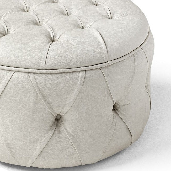 Margherita Round Button Tufted Italian Leather Ottoman - Choice Of Leathers - The Furniture Mega Store 