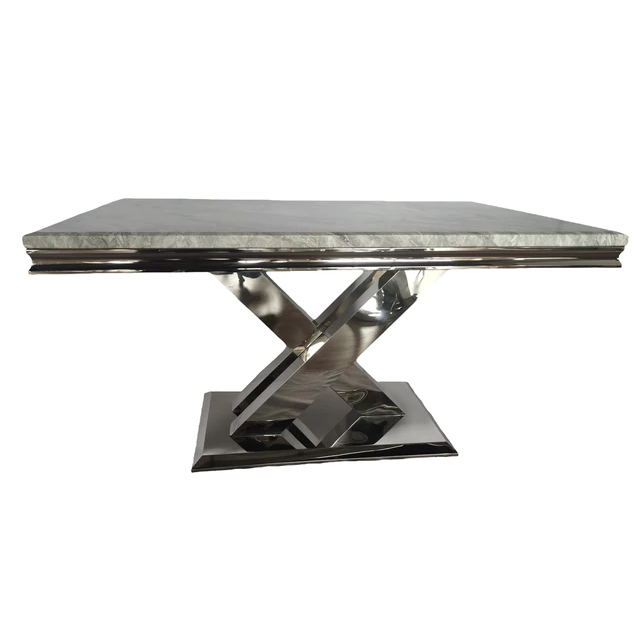 Paris 1.8 Grey Marble Stainless Steel Dining Table - The Furniture Mega Store 