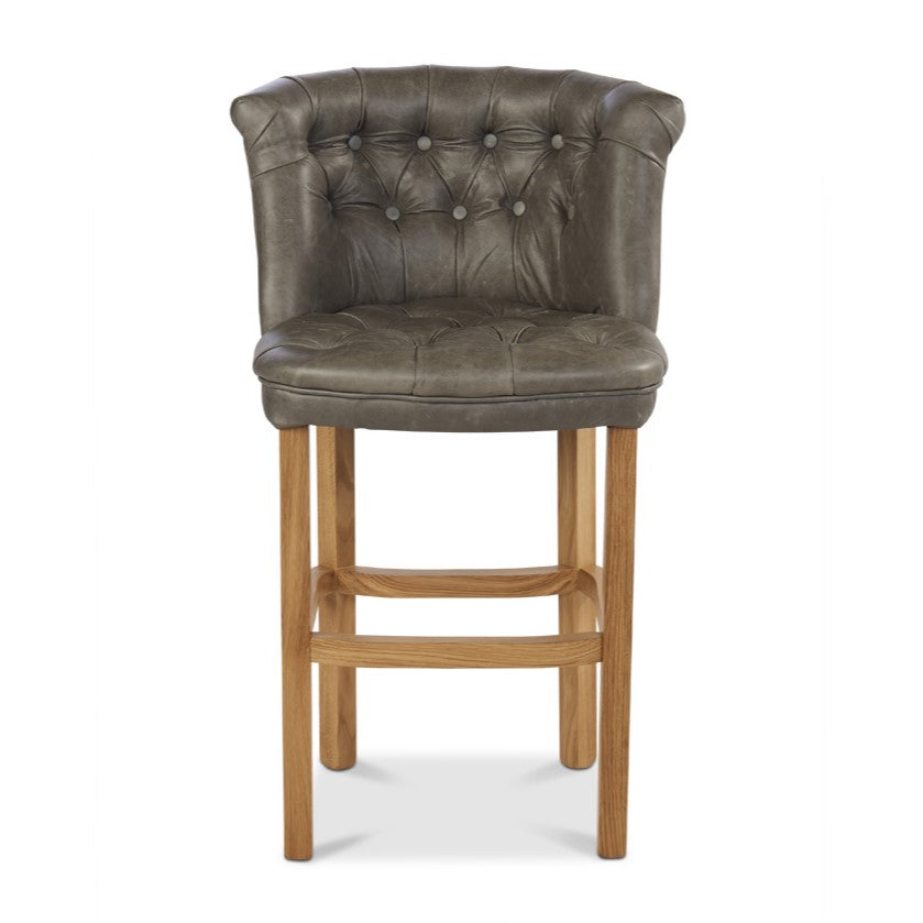 Parker Vintage Leather Buttoned Bar Stool - Choice Of Leathers & Legs - The Furniture Mega Store 