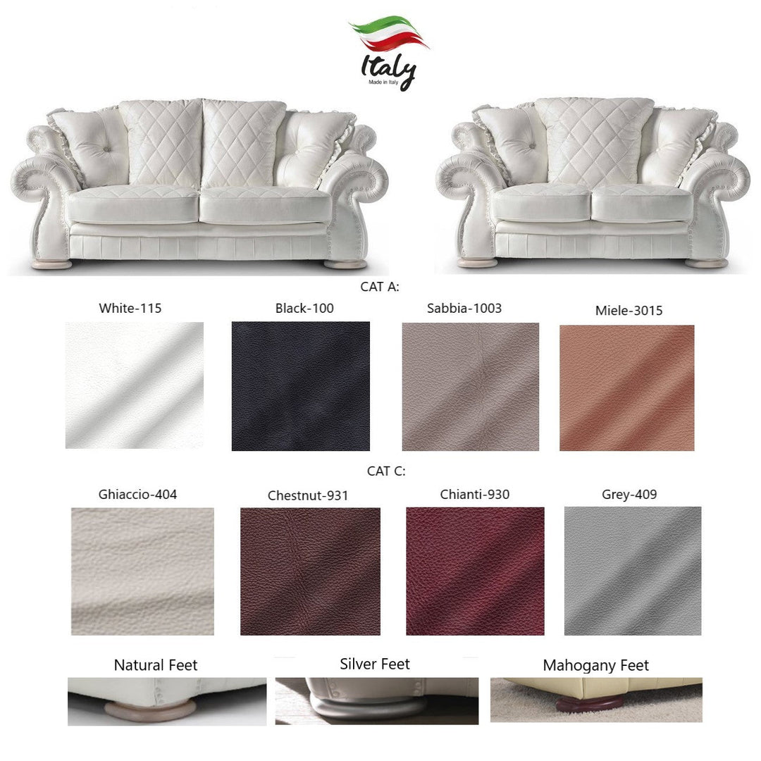 Pendragon Italian Leather 3 Seater & 2 Seater Sofa Set - Choice Of Leathers & Optional Swarovski Crystal Buttons - The Furniture Mega Store 