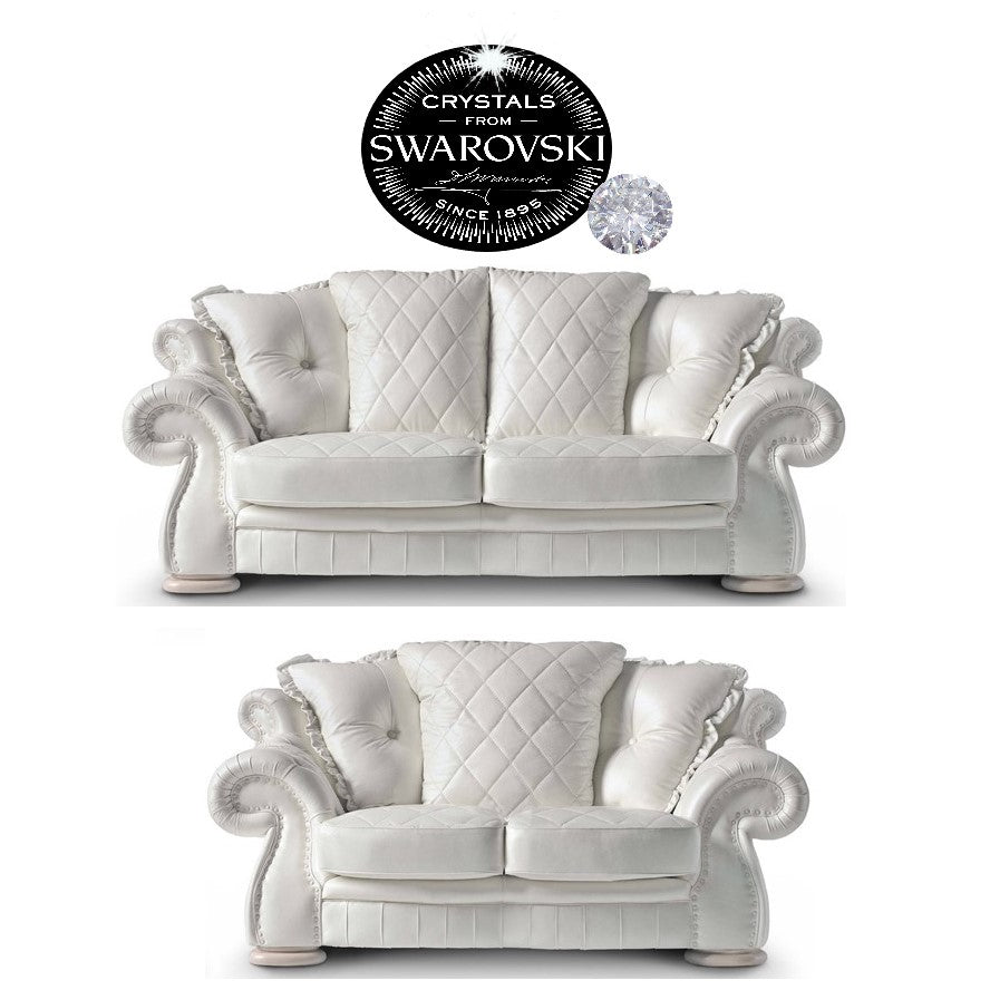 Pendragon Italian Leather 3 Seater & 2 Seater Sofa Set - Choice Of Leathers & Optional Swarovski Crystal Buttons - The Furniture Mega Store 