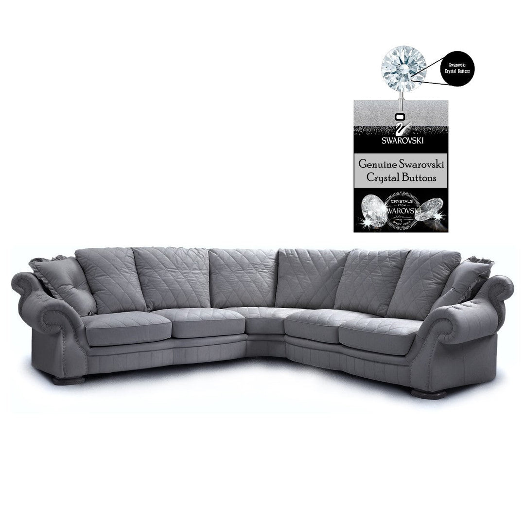 Pendragon Italian Leather Corner Sofa - Choice Of Leathers & Optional Swarovski Crystal Buttons. - The Furniture Mega Store 