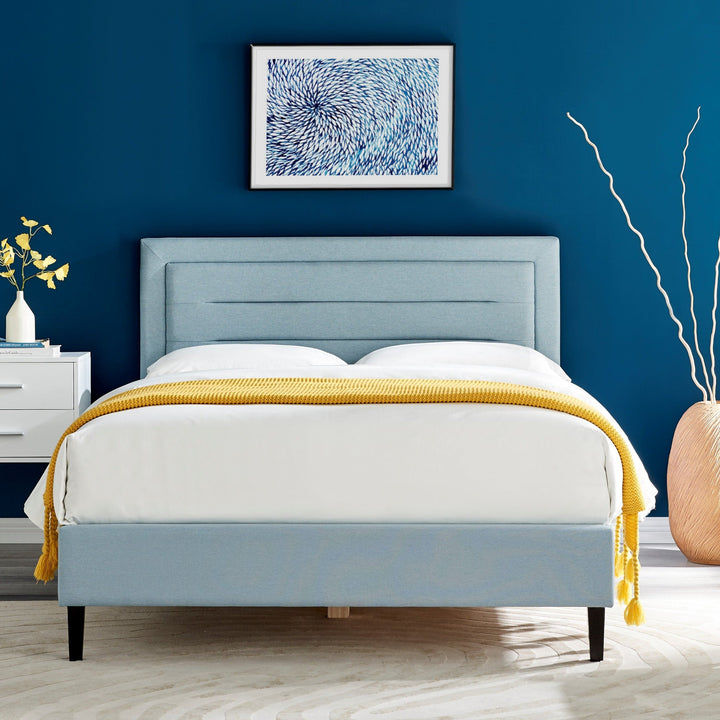 Picasso Duck Egg Blue Fabric Bedstead 4ft 6 Double Bed - The Furniture Mega Store 