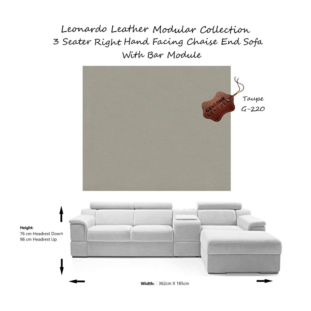 Leonardo Modular Sofa Collection - Choice Of Aqua Clean Fabric or 100% Genuine Leather Upholstery - The Furniture Mega Store 