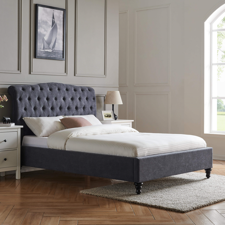 Rosa Dark Grey 4'6 Double Bed - The Furniture Mega Store 