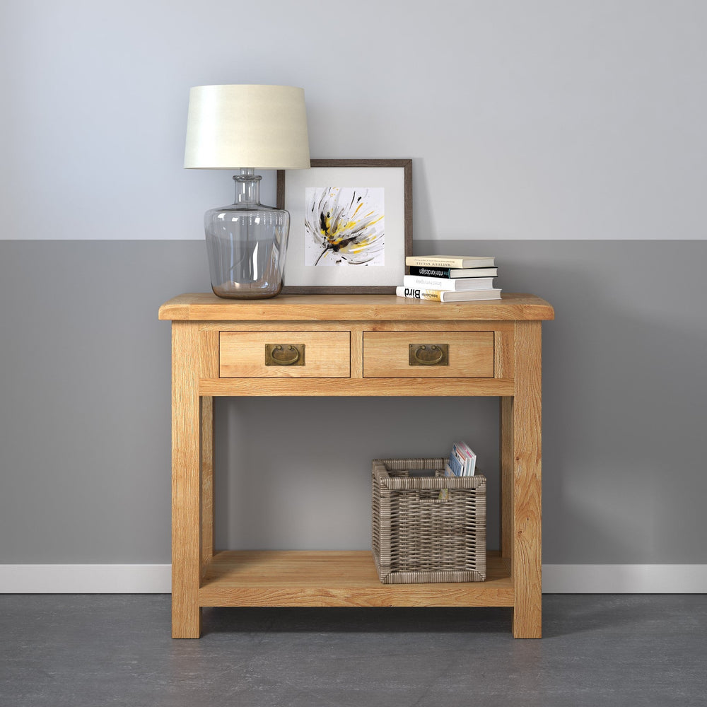 Sailsbury Solid Oak 2 Drawer Console Table - The Furniture Mega Store 