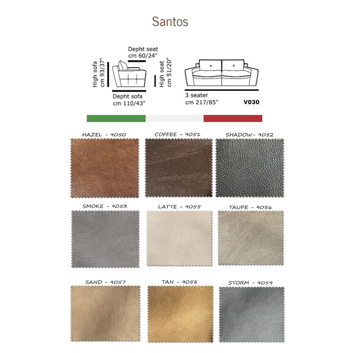 Santos Italian Leather Sofa Collection - Choice Of Sizes & Leathers - The Furniture Mega Store 