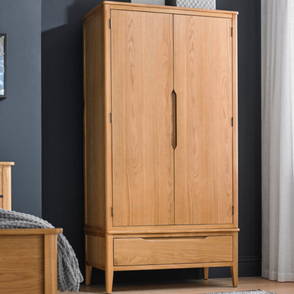 Harkuta Solid Oak 2 Door Double Wardrobe - The Furniture Mega Store 