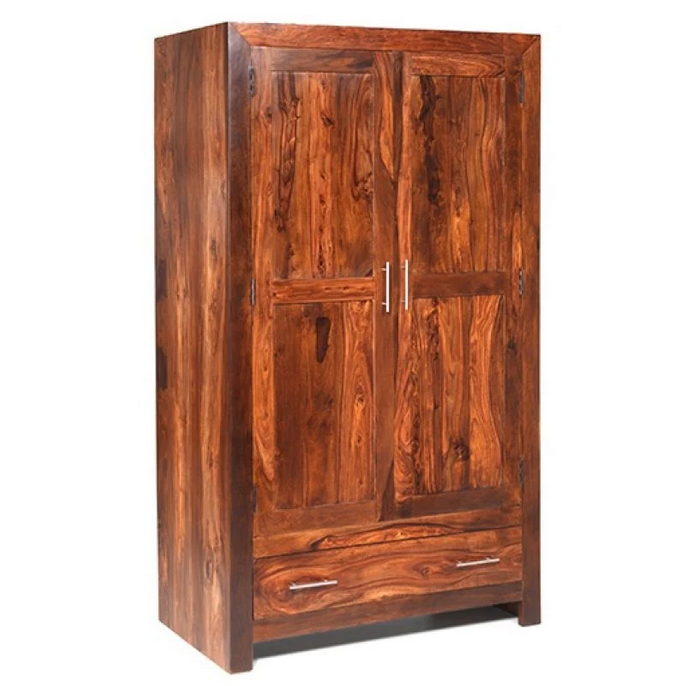 Cuba Sheesham 2 Door 1 Drawer Wardrobe - The Furniture Mega Store 