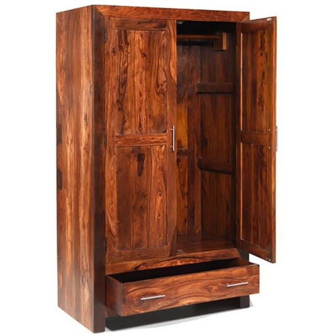 Cuba Sheesham 2 Door 1 Drawer Wardrobe - The Furniture Mega Store 