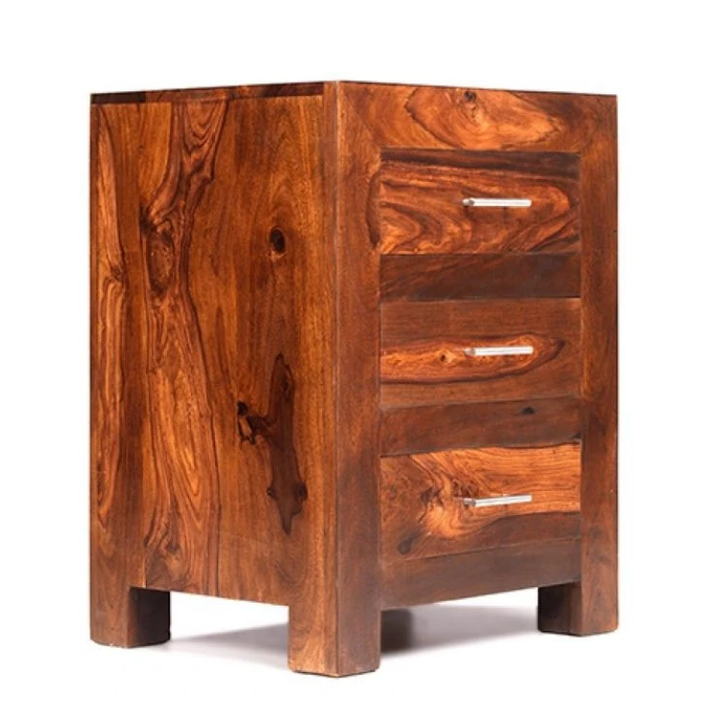 Cuba Sheesham 3 Drawer Bedside Cabinet - The Furniture Mega Store 