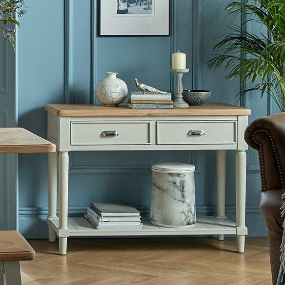 Sunbury Oak & Grey Painted  2 Drawer Console Table - The Furniture Mega Store 