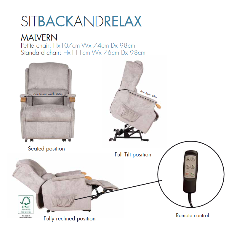 Malvern Riser Recliner - Remote Control Choice Of Sizes & Fabrics - The Furniture Mega Store 