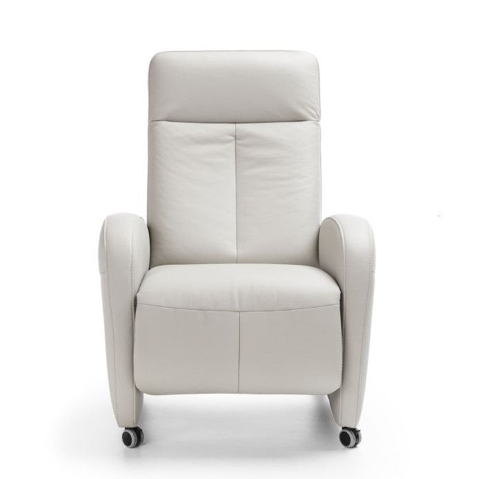 Theo Leather Recliner Armchair With Castor Feet & Adjustable Headrest - The Furniture Mega Store 