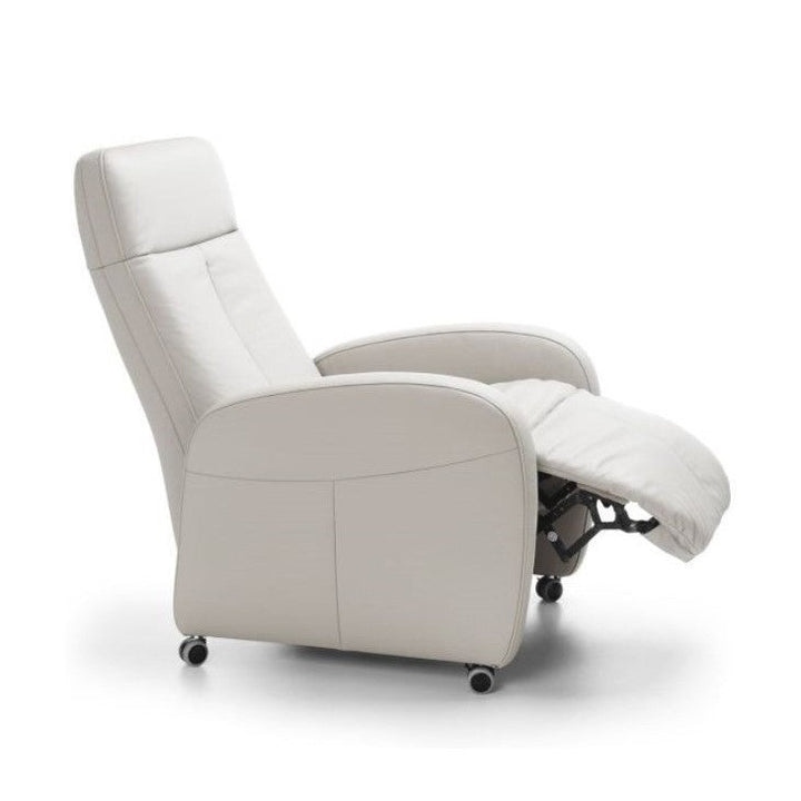 Theo Leather Recliner Armchair With Castor Feet & Adjustable Headrest - The Furniture Mega Store 