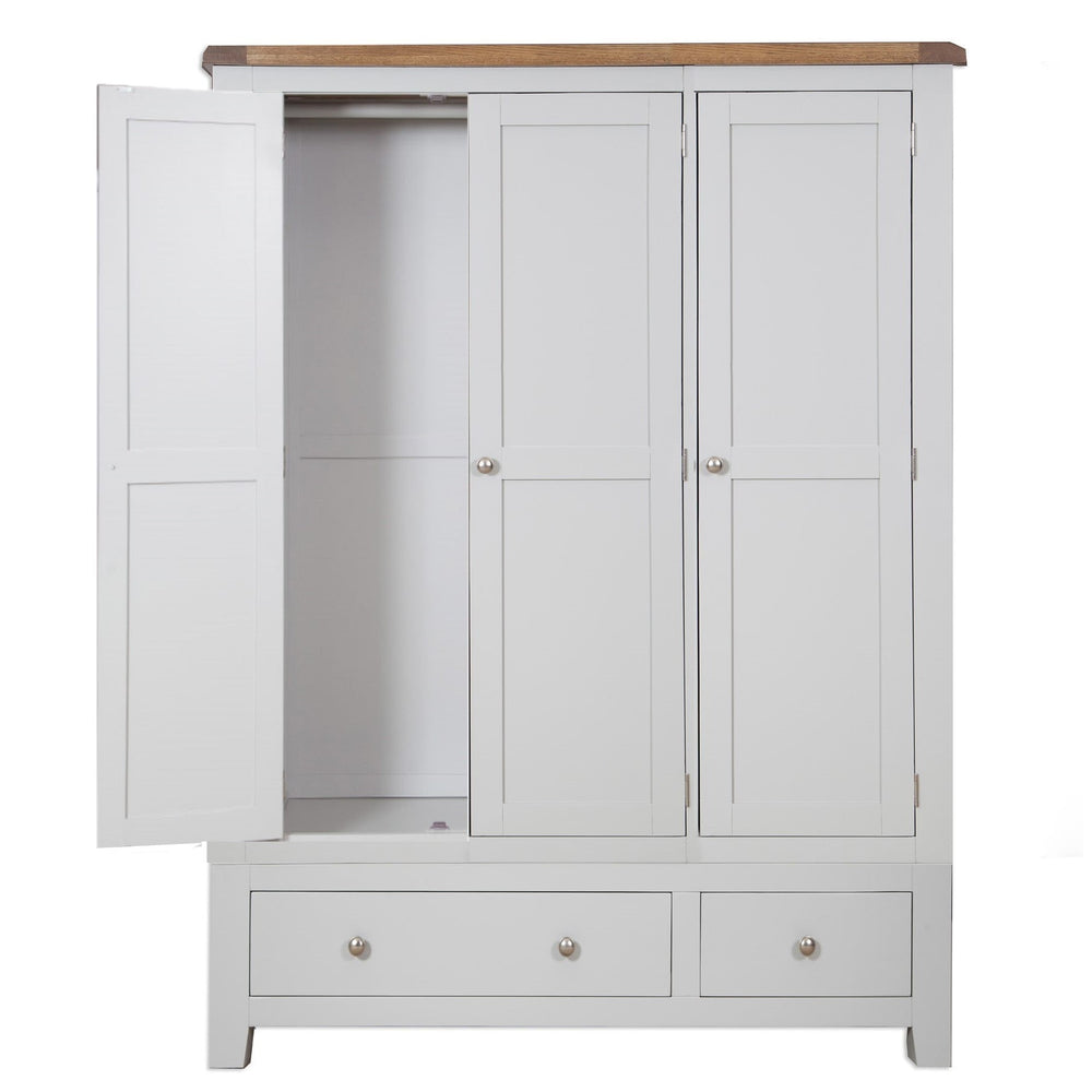 St.Ives French Grey & Oak 3 Door 2 Drawer Triple Wardrobe - The Furniture Mega Store 