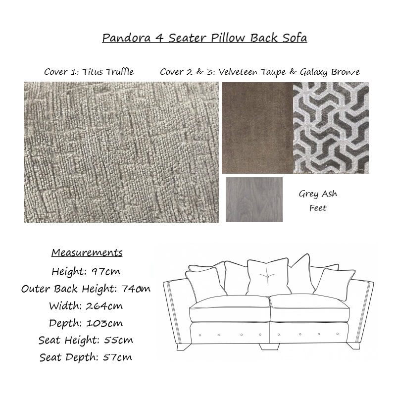 Pandora Fabric Sofa Collection - Choice Of Pillow or Classic Back, Sizes, Fabrics & Feet - The Furniture Mega Store 