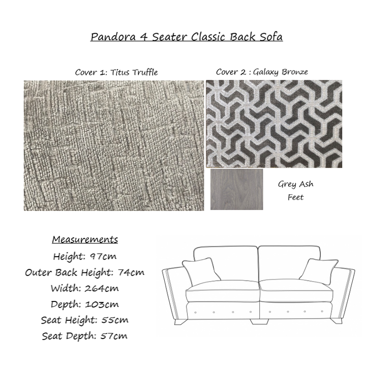 Pandora Fabric Sofa Collection - Choice Of Pillow or Classic Back, Sizes, Fabrics & Feet - The Furniture Mega Store 