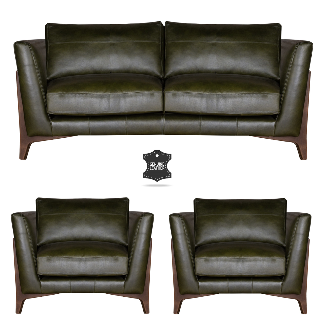 Ren Leather 3 Seater Sofa & 2 Armchairs Set - The Furniture Mega Store 